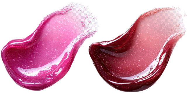 Sensual Swatches: A pair of alluring lip gloss swatches in captivating shades of pink and berry, revealing a spectrum of lustrous beauty and texture.