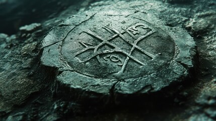 A Carved Stone Tablet With An Ancient Symbol