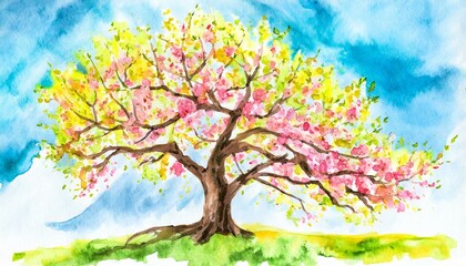 桜の木の水彩画イラスト