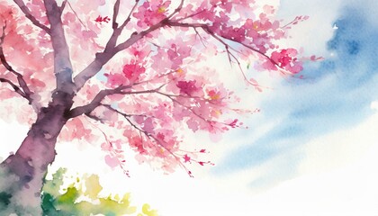 春うらら（桜の木の水彩画イラスト）