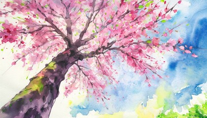 春うらら（桜の木の水彩画イラスト）