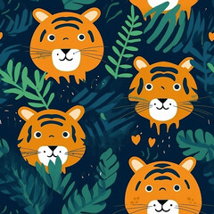 Obraz premium A blue and green background with orange tiger faces