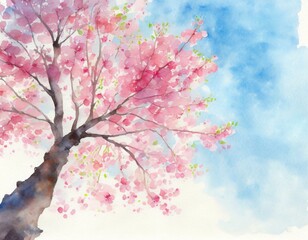 Fototapeta premium お花見、春、桜の木の水彩画イラスト