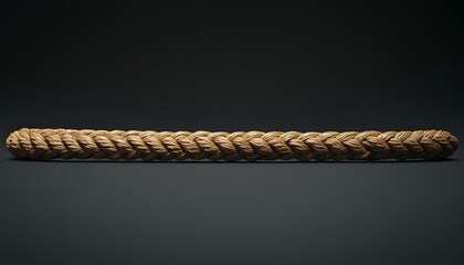 A thick braided rope rests on a dark background