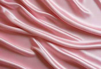 Fototapeta premium Closeup of luxurious, pink satin fabric with soft, flowing drapes and elegant folds. The smooth texture and subtle sheen are prominent