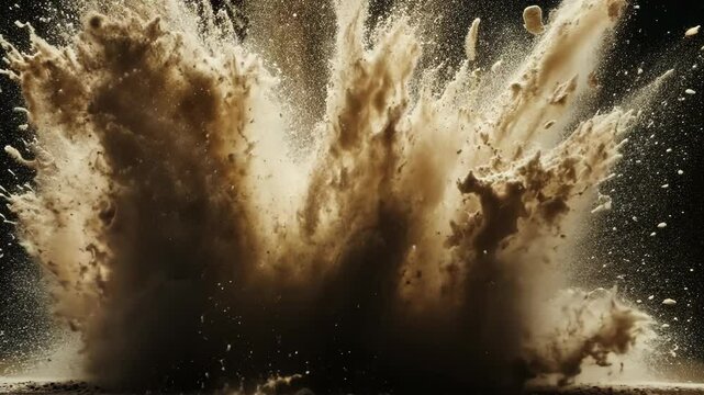 Massive explosion sends debris and dust cloud into the air during a construction project at a quarry site