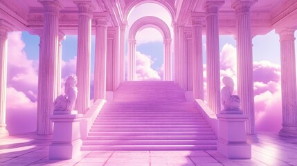 Pink Celestial Staircase Leading to Heaven Through Columns