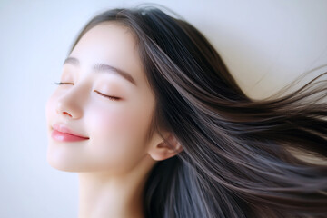 Fototapeta premium 風になびく艶やかな髪の美しい女性