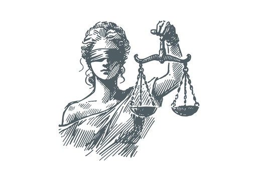  Lady of justice hand drawn sketch vector