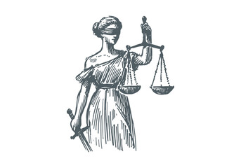  Lady of justice hand drawn sketch vector