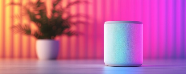 Naklejka premium Modern Smart Speaker on Bright Colorful Background