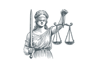  Lady of justice hand drawn sketch vector