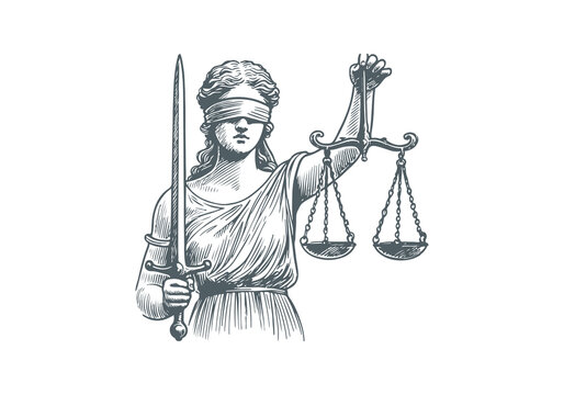  Lady of justice hand drawn sketch vector
