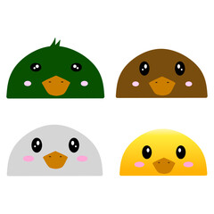 Duck family vector design. Cute design of a group of ducks. Set of farm animals. Collection of cute duck face vector cartoon