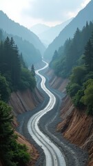 Winding road through mountains
