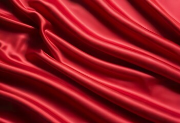 Obraz premium Closeup of rich red satin fabric, elegantly draped, showcasing its smooth texture and luxurious sheen. The folds create a sense of depth and movement.