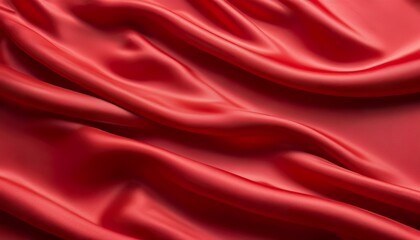 Obraz premium Closeup of rich red satin fabric, elegantly draped, showcasing its smooth texture and luxurious sheen. The folds create a sense of depth and movement.