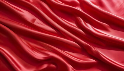 Obraz premium Closeup of rich red satin fabric, elegantly draped, showcasing its smooth texture and luxurious sheen. The folds create a sense of depth and movement.