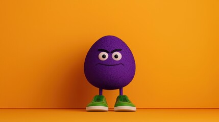 Purple Egg Character with Angry Expression and Green Sneakers