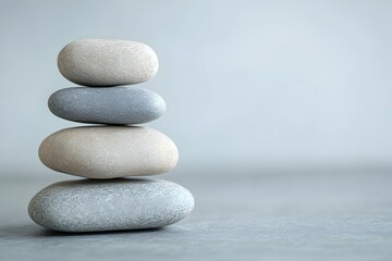 Balanced stack of rocks on isolated background symbolizing harmony and balance. Web banner with space for text