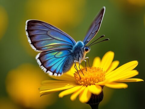 A blue butterfly on a yellow flower
