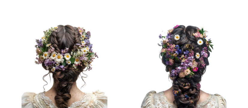 Woman with Floral Hairstyle on Transparent Background - Powered by Adobe