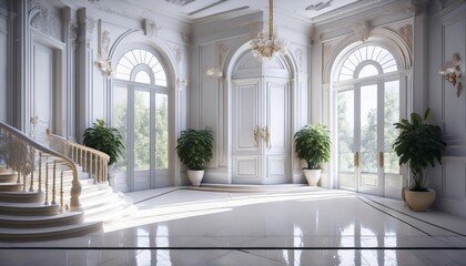 オンラインミーティング用背景 テレビ会議 背景用 CG 豪華なホテルのエントランス 大邸宅 ホール 宮殿 video conferencing background for using in video conference and as a zoom background.