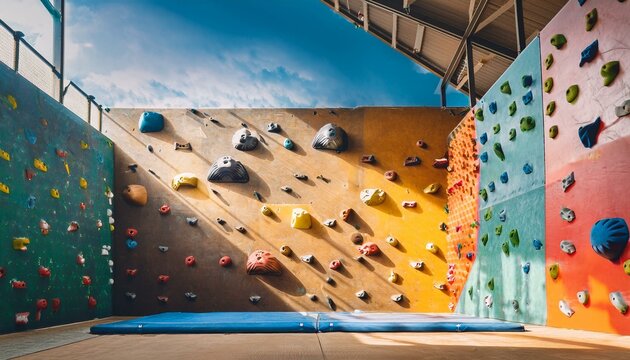 Bright colors fill the climbing walls.  