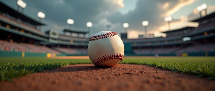 A baseball on a baseball field