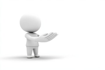 Simple 3D character with open hands presenting a welcoming gesture on a white background