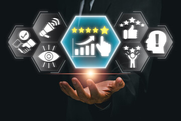 Visual representation of reputation management with digital icons, highlighting online presence and...