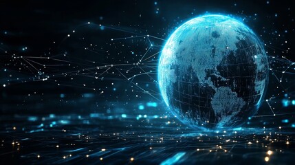 Obraz premium Digital Globe: Network Connections and Global Data Visualization