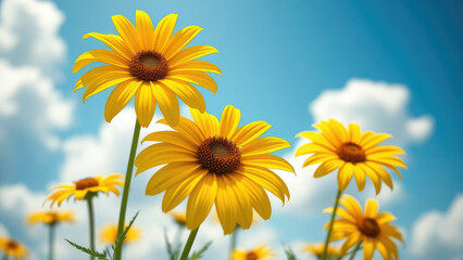 Obraz premium Fresh yellow rudbeckia flowers on a sunny day, fresh, meadow