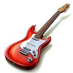 Red electric guitar isolated on transparent background.

