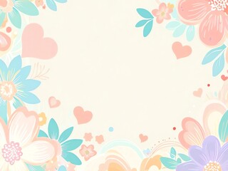 Lovely Pastel Floral Frame with Hearts: A Delicate Springtime Design