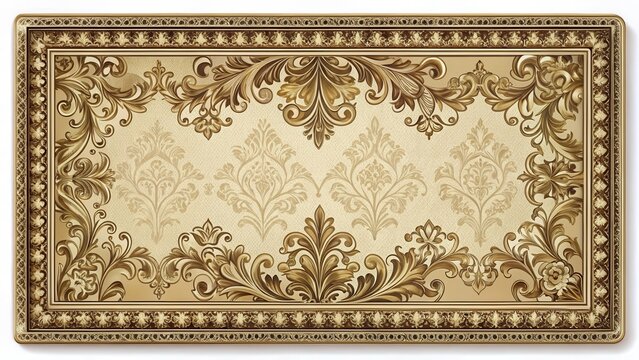 Vintage-style checkbook with intricate gold filigree border and ornate floral patterns on the cover, vintage style, high quality finish