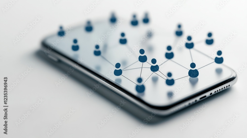 Poster Connection Concept on Smartphone Screen with User Icons and Network