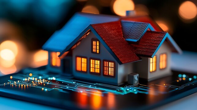 Illuminated Smart Home Miniature on Circuit Board