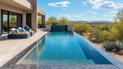 Obraz premium Desert poolside luxury home patio view