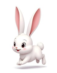 Obraz premium Adorable White Bunny Rabbit Hopping Joyfully