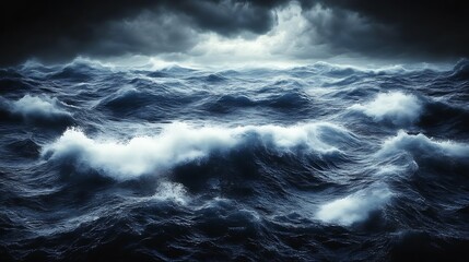 Dark Stormy Ocean Waves Crashing Under Gloomy Skies