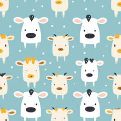 Obraz premium A blue background with a pattern of cartoon cows