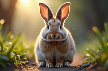 Fototapeta premium A cute and fluffy rabbit sitting in a field