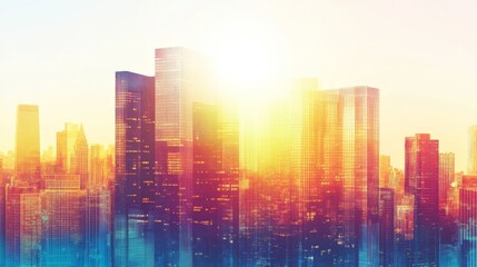 Vibrant Cityscape at Sunset: A Stunning Panorama of Skyscrapers