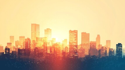 Fototapeta premium Golden Hour Cityscape: A Stunning Urban Sunset Panorama