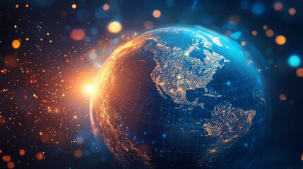 Obraz premium Global Network: Illuminated Earth with Interconnected Lines