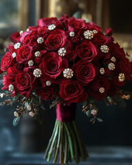 Bouquet of Fresh Red Roses for Valentine’s Day, Symbolizing Love, Passion, and Romance — A Classic Floral Gift for Celebrating the Special Occasion with Elegance