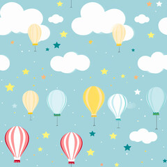 Obraz premium A blue sky with a bunch of hot air balloons and stars