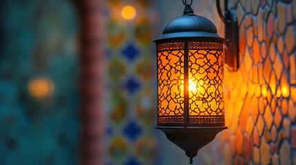 Ornate Metal Lantern with Intricate Design and Warm Glow
