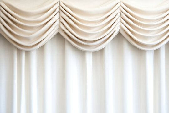 The curtains are white and have a ruffled design